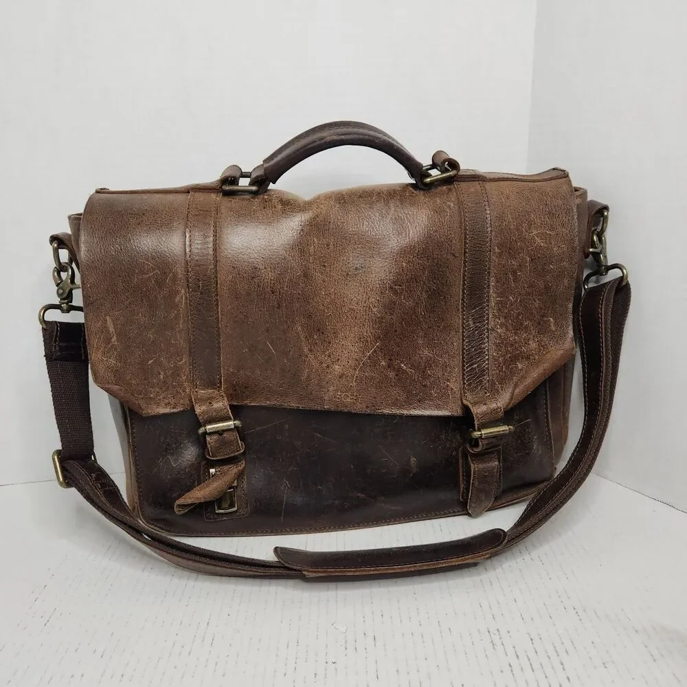 Vaschy Full Leather Men's Messenger Crossbody Shoulder Travel Bag 15”Laptop READ